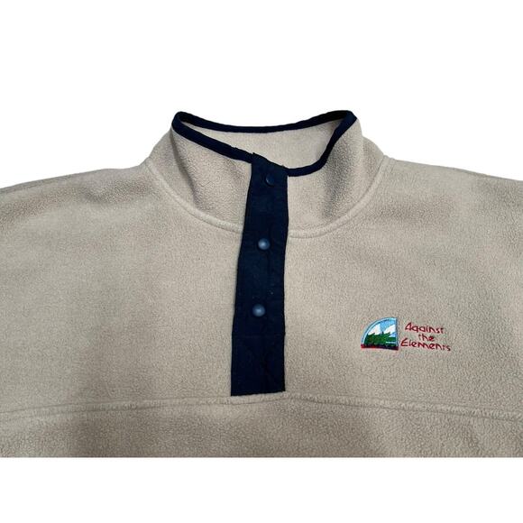 Vtg Against The Elements Tan Blue T Snap Pullover Fleece Jacket Pockets Sz M - Picture 5 of 8